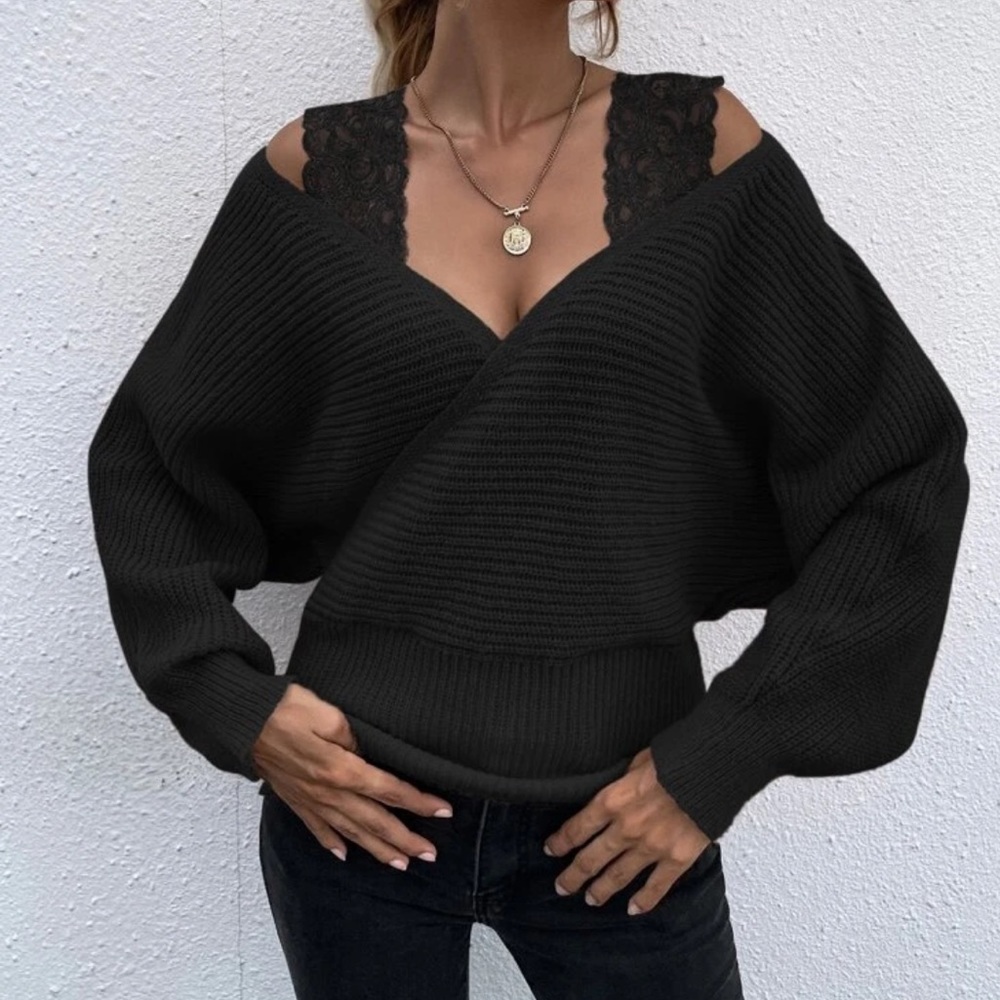 Cold shoulder dolman sleeve sweater gray - Picture 11 of 15